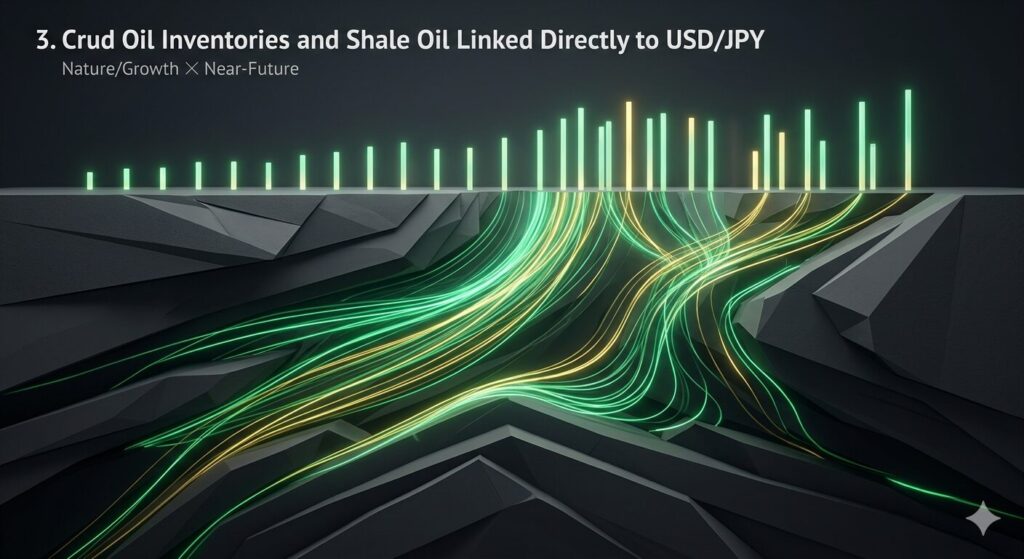 米国の原油在庫統計とシェールオイルがドル円相場に与える影響を示した見出しイラスト